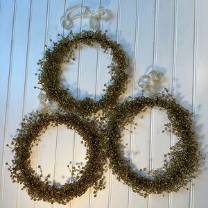 3 Pottery Barn Wreaths Pepperberry Beaded Golden Amber 12” - 3 total
